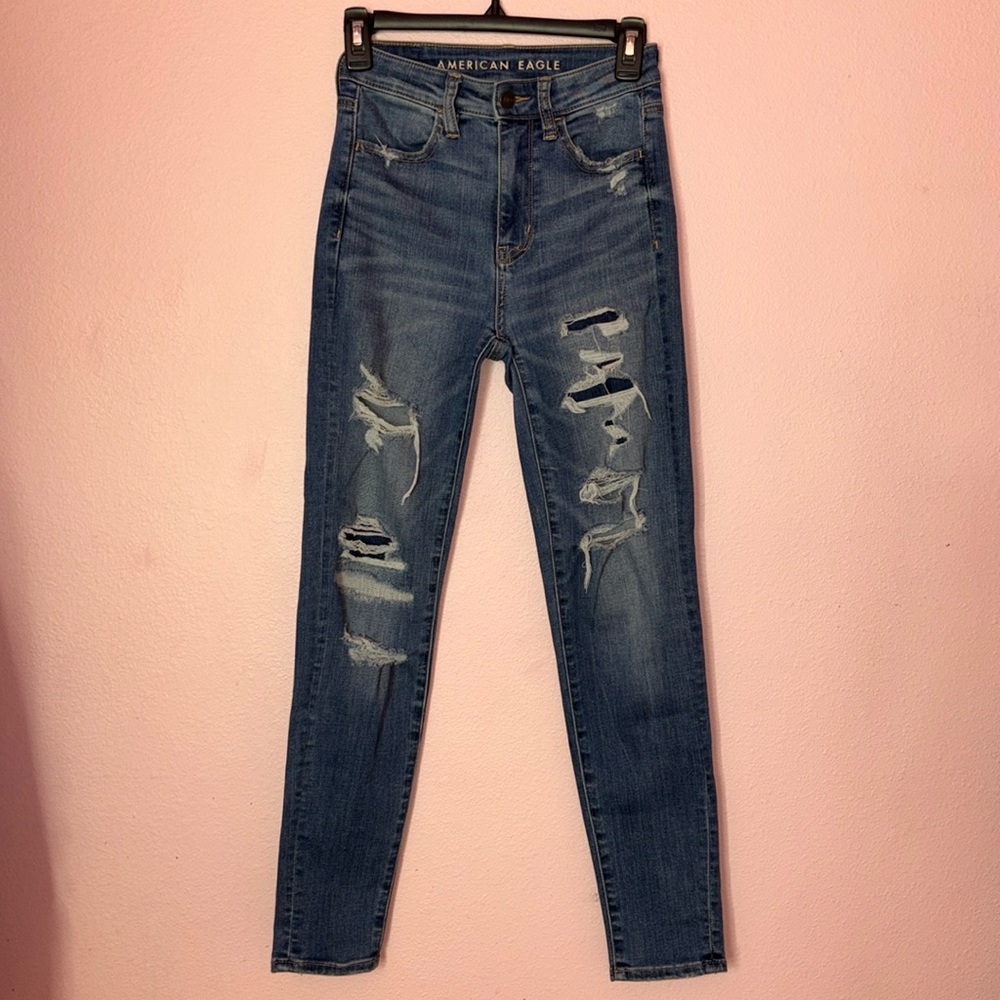 American Eagle Outfitters High Rise Blue Distressed Jeans